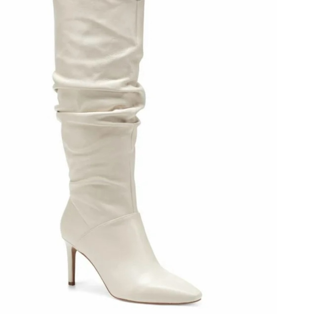 Vince Camuto Armonda White Cream Pointed Toe Wrapped KNee High Heel Boot size 8